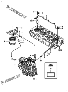  Двигатель Yanmar 4TNV98-GGKM, узел -  Топливопровод 