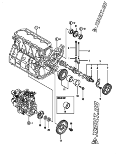  Двигатель Yanmar 4TNV98T-NSA01, узел -  Распредвал и приводная шестерня 