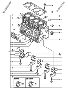  Двигатель Yanmar 4TNV88-DSA01, узел -  Блок цилиндров 