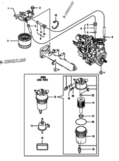  Двигатель Yanmar 3TNV82A-BDYE, узел -  Топливопровод 