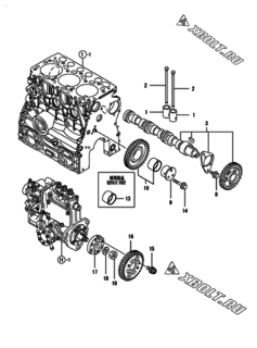  Двигатель Yanmar 3TNV70-HPGE, узел -  Распредвал и приводная шестерня 