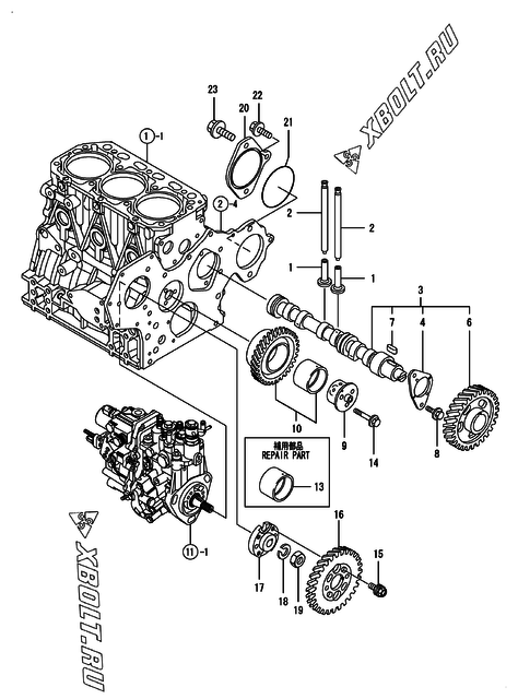  Распредвал и приводная шестерня двигателя Yanmar 3TNV88-BDSAC