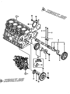  Двигатель Yanmar 4TNV88-BDSAC, узел -  Распредвал и приводная шестерня 