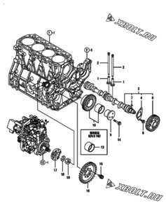  Двигатель Yanmar 4TNV98-ZGGET, узел -  Распредвал и приводная шестерня 