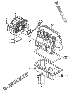  Двигатель Yanmar 4TNV106-GGE2, узел -  Маховик с кожухом и масляным картером 