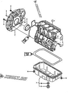  Двигатель Yanmar 4TNE98-BQLS, узел -  Маховик с кожухом и масляным картером 