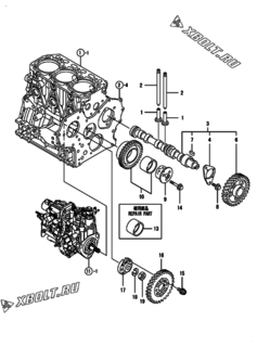  Двигатель Yanmar 3TNV88-BGNP, узел -  Распредвал и приводная шестерня 