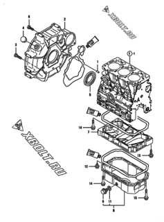  Двигатель Yanmar 3TNV76-XGZ, узел -  Маховик с кожухом и масляным картером 