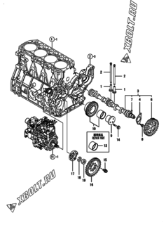  Двигатель Yanmar 4TNV98-SCKS, узел -  Распредвал и приводная шестерня 