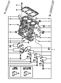  Двигатель Yanmar 3TNV84T-BMCU, узел -  Блок цилиндров 