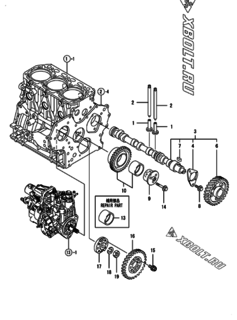  Двигатель Yanmar 3TNV84T-BMCU, узел -  Распредвал и приводная шестерня 