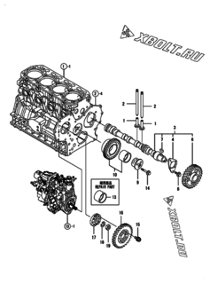  Двигатель Yanmar 4TNV84T-BPCU, узел -  Распредвал и приводная шестерня 