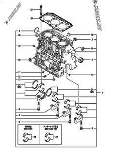  Двигатель Yanmar 3TNV84T-BMNK, узел -  Блок цилиндров 