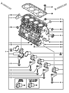  Двигатель Yanmar 4TNV84T-BGMG, узел -  Блок цилиндров 