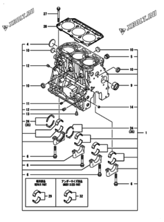  Двигатель Yanmar 3TNV84T-BGMG, узел -  Блок цилиндров 