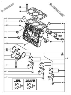  Двигатель Yanmar 3TNV70-NPR, узел -  Блок цилиндров 