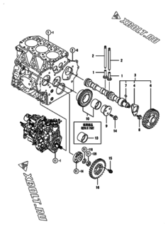  Двигатель Yanmar 3TNV82A-GKLF, узел -  Распредвал и приводная шестерня 