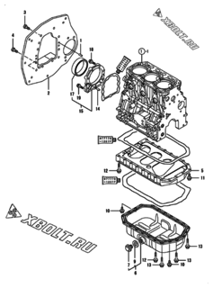  Двигатель Yanmar 3TNV84T-XKMR, узел -  Крепежный фланец и масляный картер 