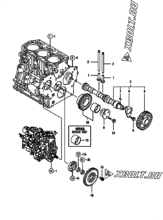  Двигатель Yanmar 3TNV84T-XKMR, узел -  Распредвал и приводная шестерня 