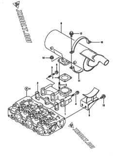  Двигатель Yanmar 3TNE84-GB2CT, узел -  Выпускной коллектор и глушитель 