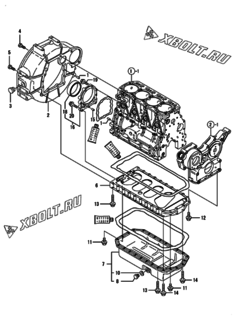  Двигатель Yanmar 4TNE84T-GB2CT, узел -  Маховик с кожухом и масляным картером 