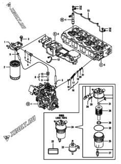  Двигатель Yanmar 4TNV98T-ZSOM, узел -  Топливопровод 