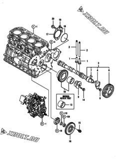  Двигатель Yanmar 4TNV88-ZDYLX, узел -  Распредвал и приводная шестерня 