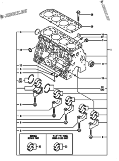  Двигатель Yanmar 4TNE84-GB2CT, узел -  Блок цилиндров 