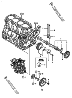 Двигатель Yanmar 4TNV94L-SYU, узел -  Распредвал и приводная шестерня 
