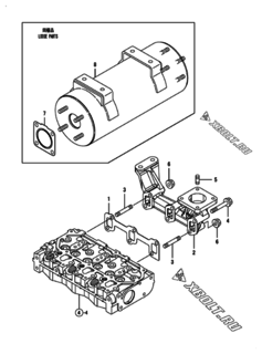  Двигатель Yanmar 3TNM68-AIME, узел -  Выпускной коллектор и глушитель 