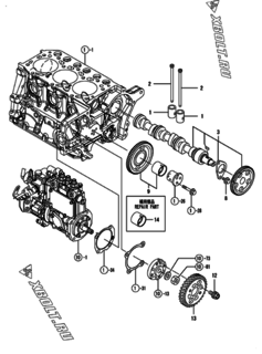  Двигатель Yanmar 3TNM72-AMW, узел -  Распредвал и приводная шестерня 