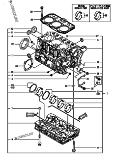  Двигатель Yanmar 3TNM72-ASA3T, узел -  Блок цилиндров 