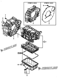  Двигатель Yanmar 3TNM72-ASAT, узел -  Маховик с кожухом и масляным картером 