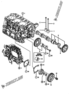  Двигатель Yanmar 3TNM72-ASAT, узел -  Распредвал и приводная шестерня 