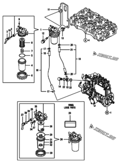  Двигатель Yanmar 3TNM72-ASA3T, узел -  Топливопровод 