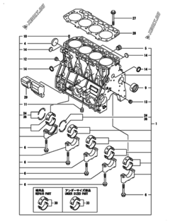  Двигатель Yanmar 4TNV94L-SLG, узел -  Блок цилиндров 
