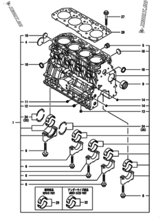  Двигатель Yanmar 4TNV84T-BGYM, узел -  Блок цилиндров 