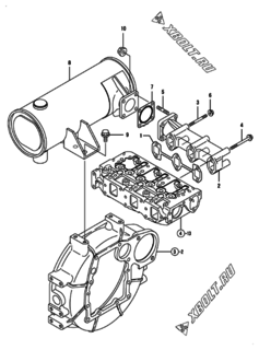  Двигатель Yanmar 3TNV82A-SSU, узел -  Выпускной коллектор и глушитель 