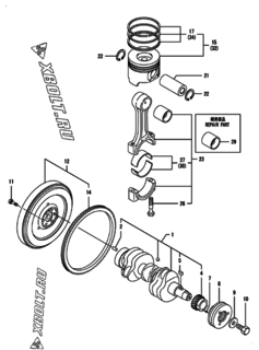  Двигатель Yanmar 3TNV82A-SSU, узел -  Коленвал и поршень 
