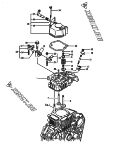  Двигатель Yanmar L100AE-DEVSDYC, узел -  Головка блока цилиндров (ГБЦ) 