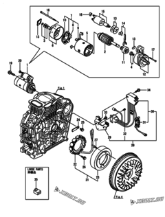  Двигатель Yanmar L100N5EJ1F1CAS5, узел -  Стартер и генератор 