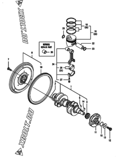  Двигатель Yanmar 3TNM72-AFS, узел -  Коленвал и поршень 
