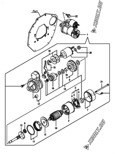  Двигатель Yanmar 3TNM72-AFS, узел -  Стартер 