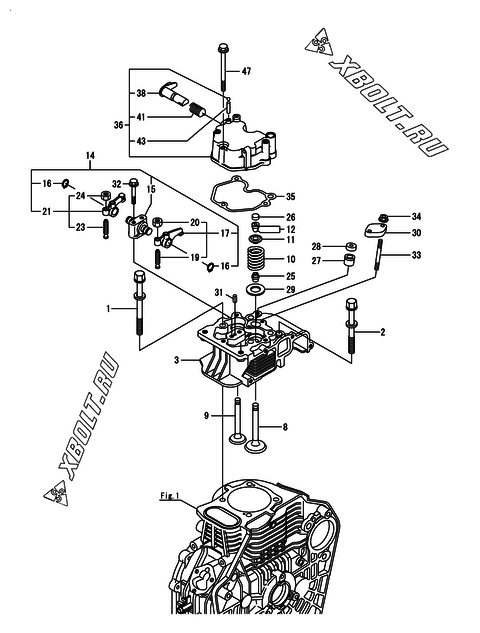  Головка блока цилиндров (ГБЦ) двигателя Yanmar L100N2CA1C1JA