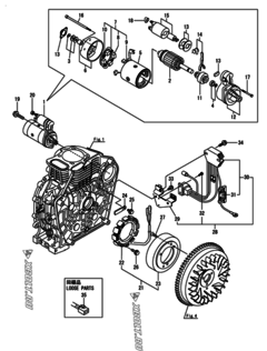  Двигатель Yanmar L100N2CJ1C1JA, узел -  Стартер и генератор 