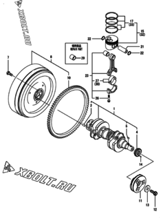  Двигатель Yanmar 3TNM68-GHFCG, узел -  Коленвал и поршень 