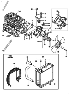  Двигатель Yanmar 3TNM68-GHFCG, узел -  Система водяного охлаждения 