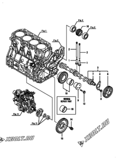  Двигатель Yanmar 4TNV98-PLYS, узел -  Распредвал и приводная шестерня 