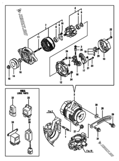  Двигатель Yanmar 4TNV98-PLYS, узел -  Генератор 