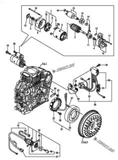  Двигатель Yanmar L100N5-METMRYI, узел -  Стартер и генератор 